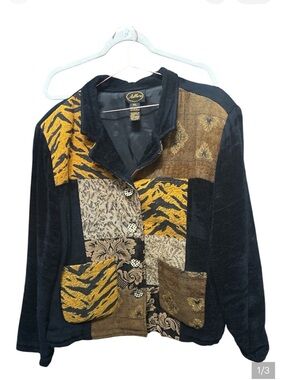 Allure Patchwork Velvet Blazer in Black and Gold-Tone XL
